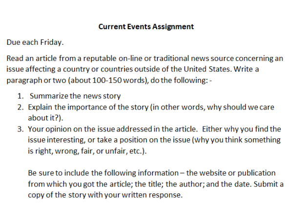 world history current events assignment